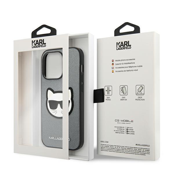 KARL LAGERFELD Karl Lagerfeld iPhone 14 Pro Skal Saffiano Choupette Head Patch - Silver