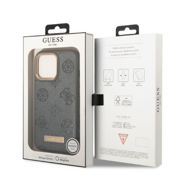 Guess Guess iPhone 13 Pro Skal MagSafe Peony Logo Plate - Grå