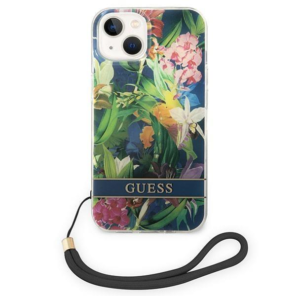 Guess GUESS iPhone 14 Plus Skal Flower Strap - Blå