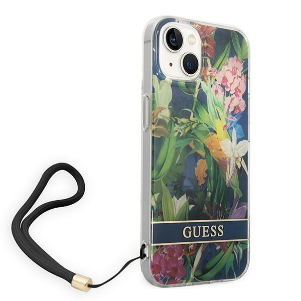 Guess GUESS iPhone 14 Plus Skal Flower Strap - Blå