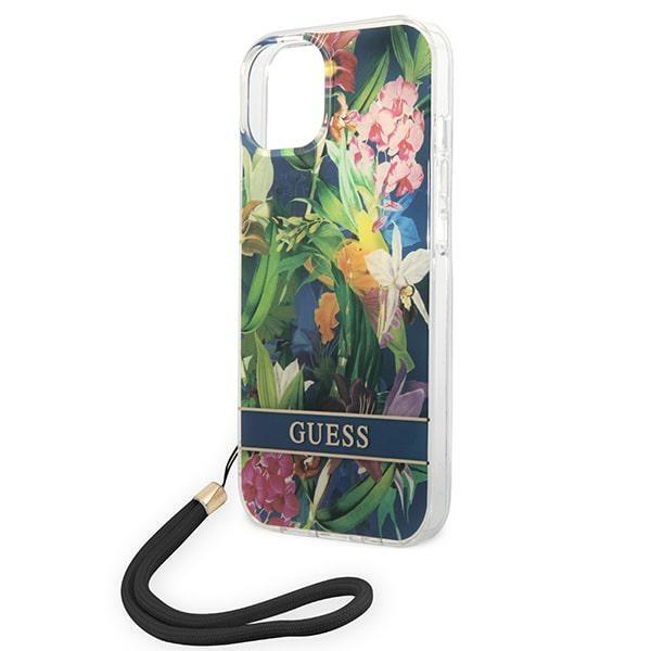Guess GUESS iPhone 14 Plus Skal Flower Strap - Blå