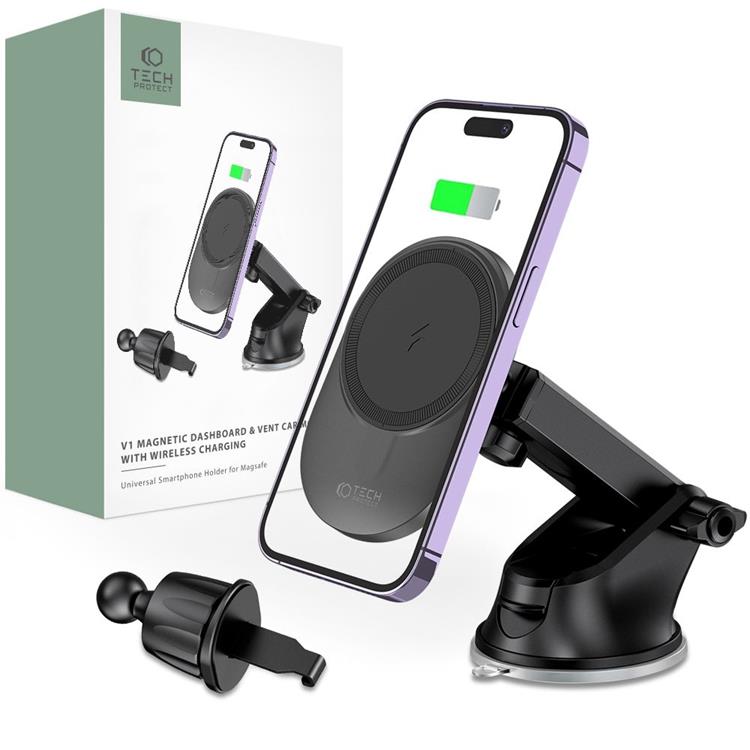 Tech-Protect Tech-Protect Magsafe Trådlös Bilhållare Dashboard And Vent Mount - Svart