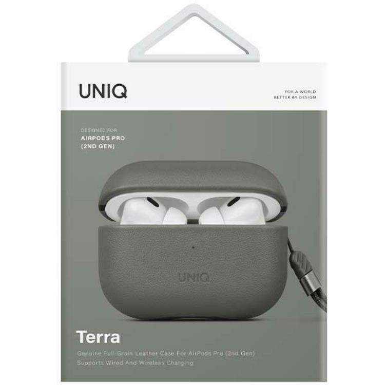 UNIQ Uniq Airpods Pro 2 Skal Äkta Läder Terra - Lichen Grön