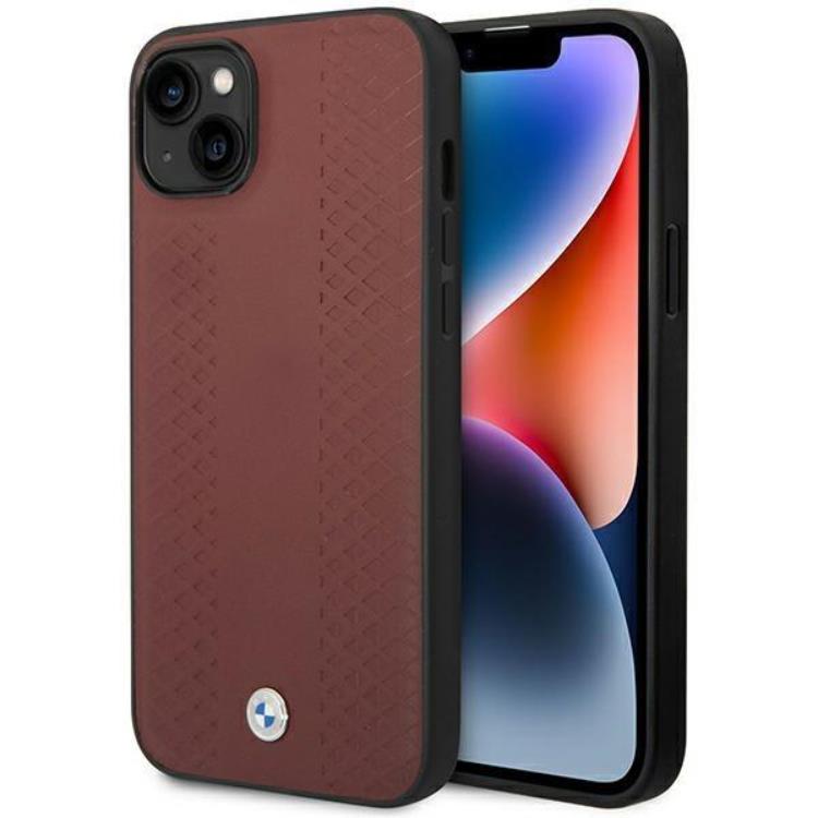 BMW BMW Mobilskal till iPhone 14 Läder Diamond Pattern - Burgundy