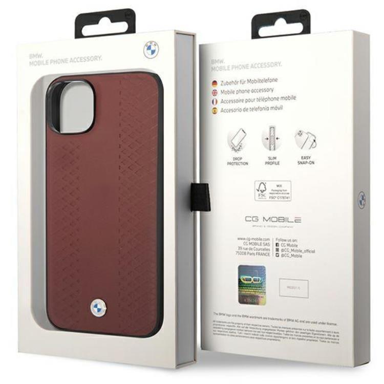 BMW BMW Mobilskal till iPhone 14 Läder Diamond Pattern - Burgundy