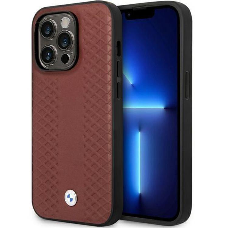 BMW BMW Mobilskal till iPhone 14 Pro Läder Diamond Pattern - Burgundy