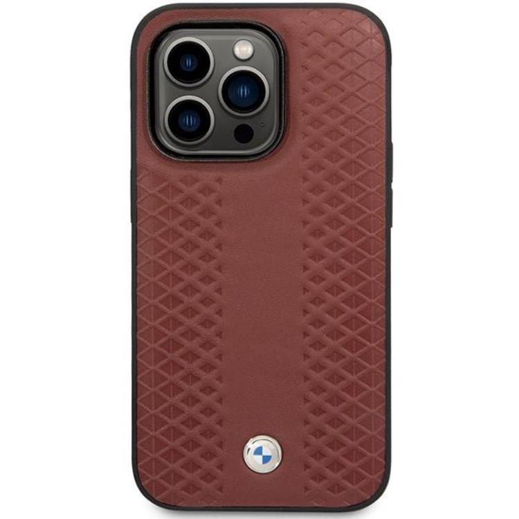 BMW BMW Mobilskal till iPhone 14 Pro Läder Diamond Pattern - Burgundy