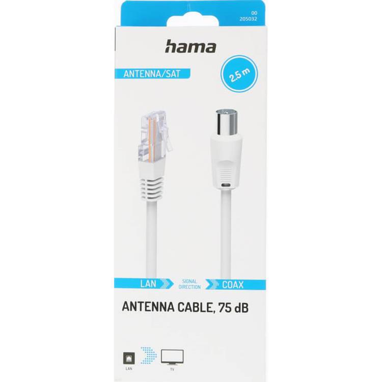 Hama Hama Antennkabel 75dB Koaxialkontakt till RJ45-kontakt 2.5m - Vit
