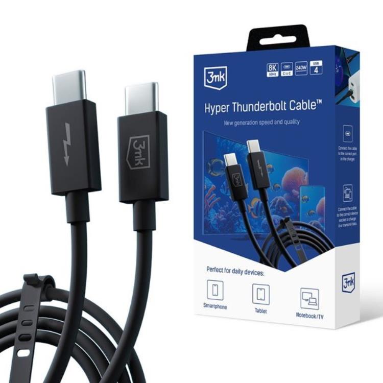 3MK 3mK USB-C till USB-C kabel Thunderbolt - Svart