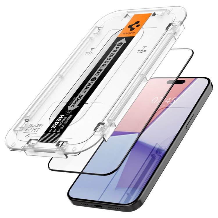 Spigen Spigen iPhone 15 Härdat Glas Skärmskydd 'EZ' Fit - Svart
