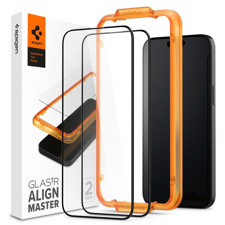 Spigen [2-Pack] Spigen iPhone 15 Plus Härdat Glas Skärmskydd - Svart