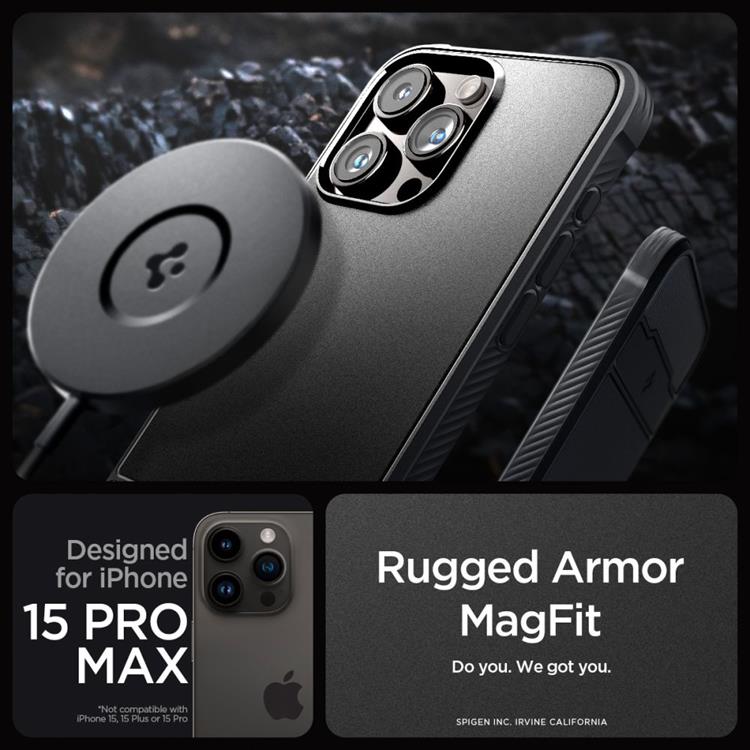 Spigen Spigen iPhone 15 Pro Max Mobilskal Magsafe Rugged Armor -Svart