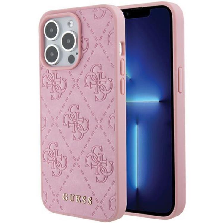 Guess Guess iPhone 15 Pro Max Mobilskal Leather Stamped - Rosa