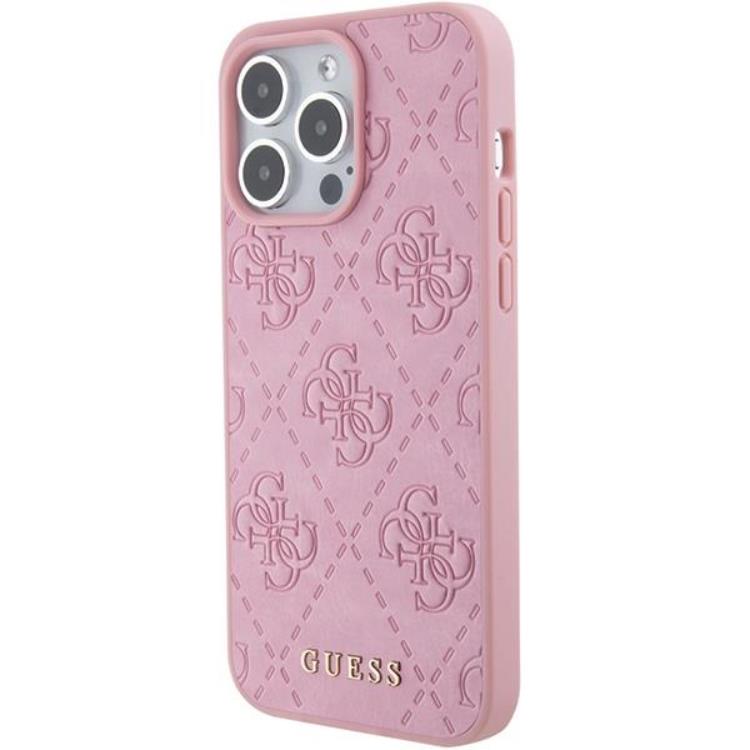 Guess Guess iPhone 15 Pro Max Mobilskal Leather Stamped - Rosa