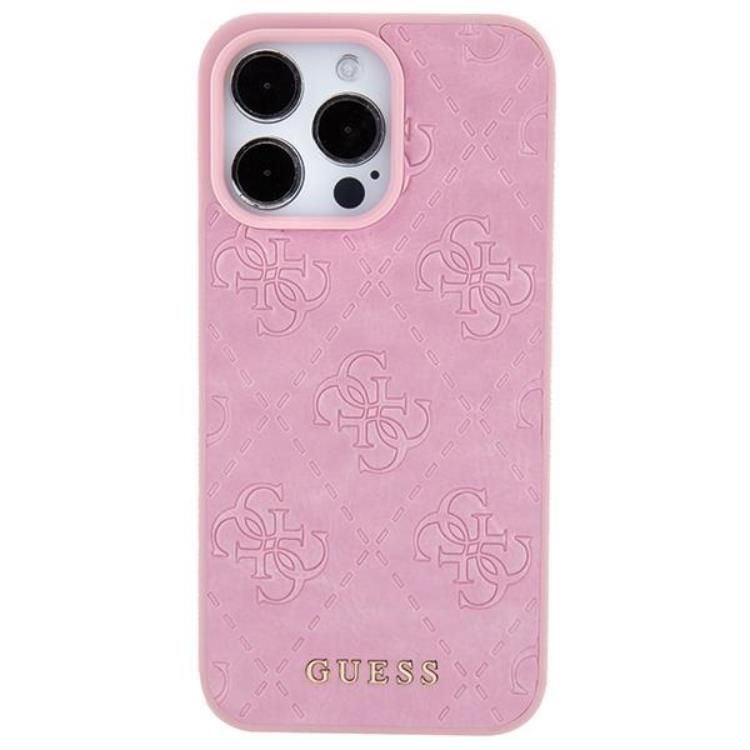 Guess Guess iPhone 15 Pro Max Mobilskal Leather Stamped - Rosa