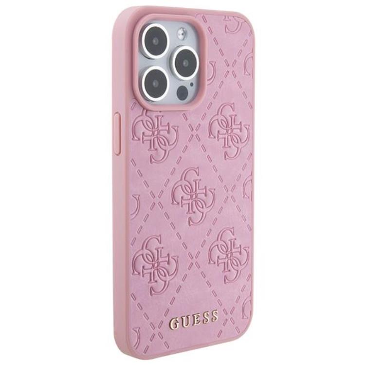 Guess Guess iPhone 15 Pro Max Mobilskal Leather Stamped - Rosa