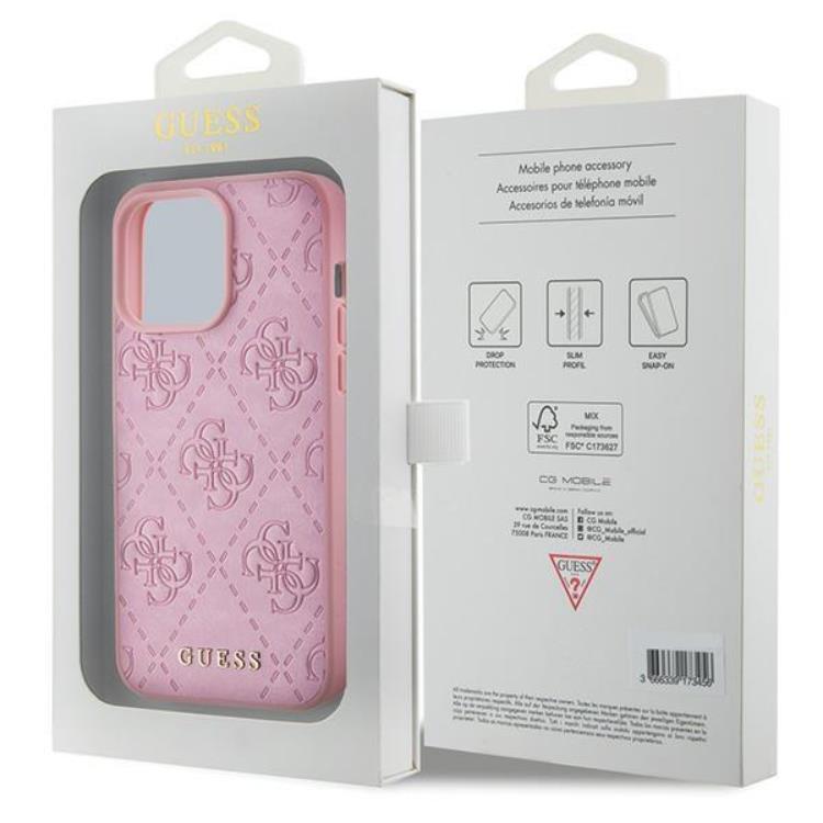 Guess Guess iPhone 15 Pro Max Mobilskal Leather Stamped - Rosa