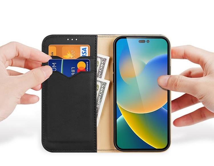Dux Ducis Dux Ducis iPhone 14 Pro Max Plånboksfodral Äkta Läder Hivo Flip - Svart