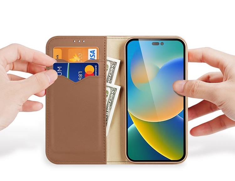 Dux Ducis Dux Ducis iPhone 14 Pro Plånboksfodral Äkta Läder Hivo Flip - Brun
