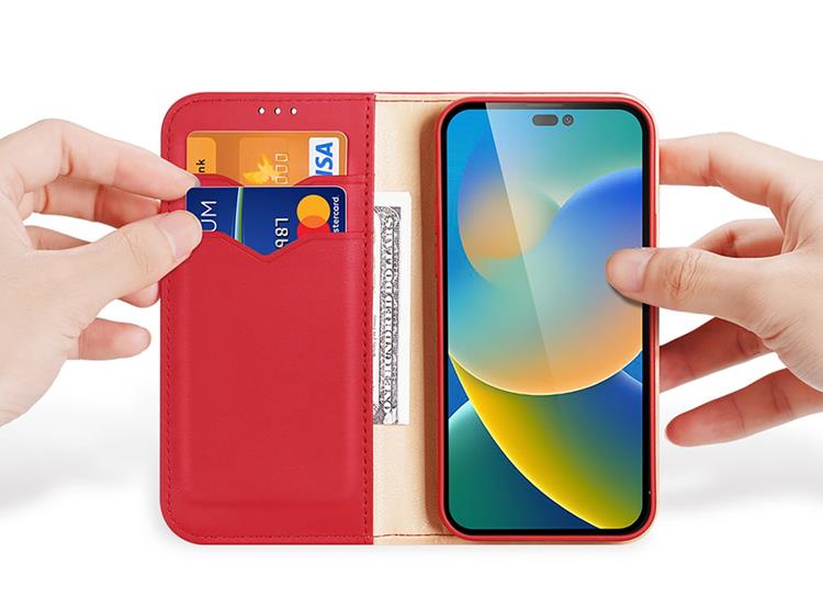 Dux Ducis Dux Ducis iPhone 14 Pro Max Plånboksfodral Äkta Läder Hivo Flip - Röd