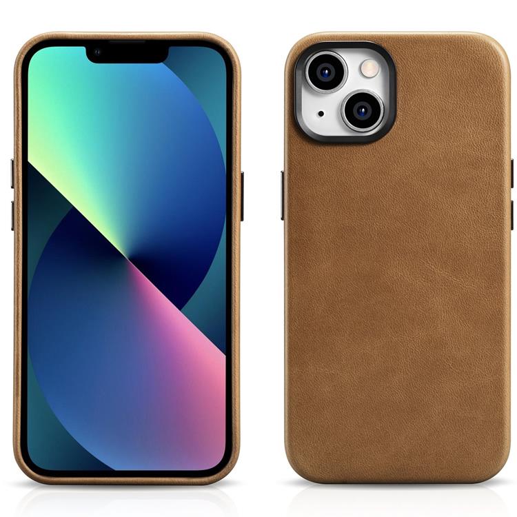 ICARER iCarer iPhone 14 Skal Magsafe Äkta Läder Oil Wax - Ljusbrun