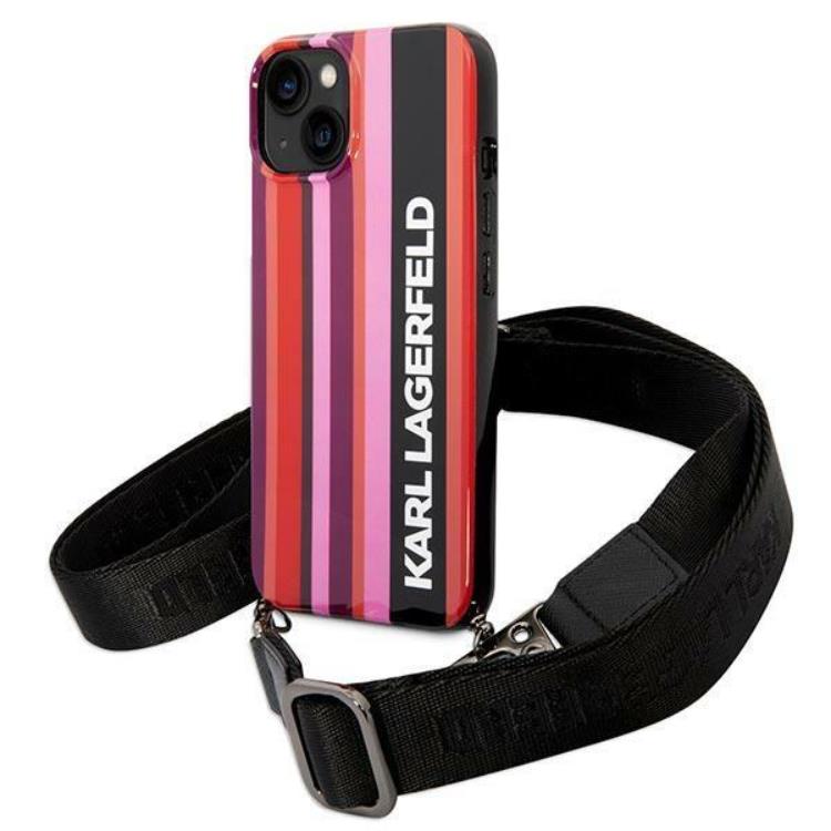 KARL LAGERFELD Karl Lagerfeld iPhone 14 Skal med halsband Stripes Strap - Rosa