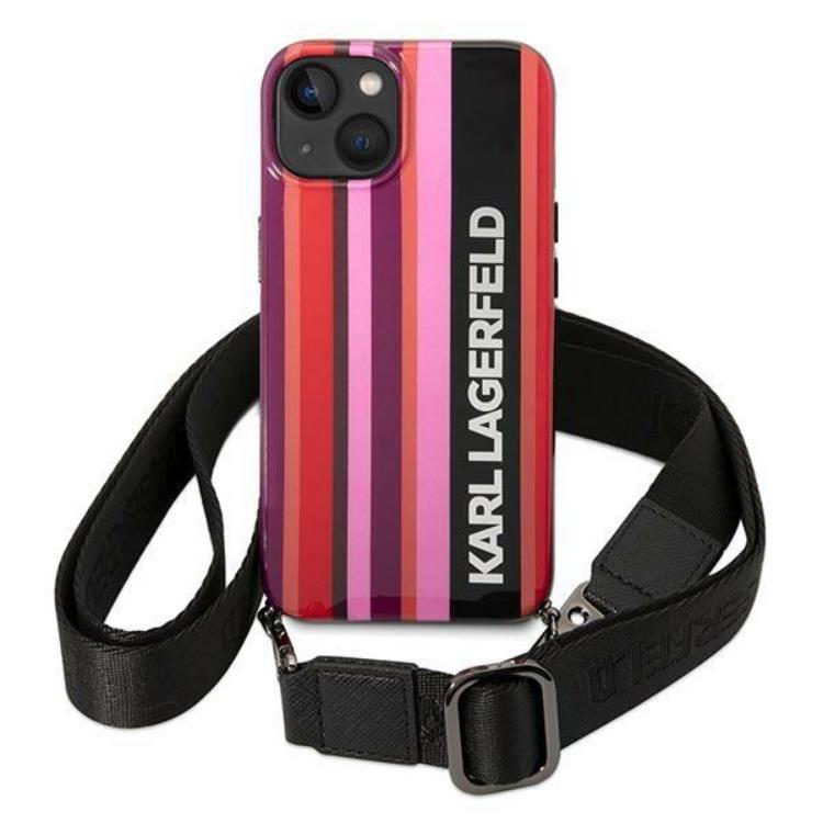 KARL LAGERFELD Karl Lagerfeld iPhone 14 Skal med halsband Stripes Strap - Rosa