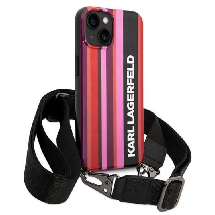 KARL LAGERFELD Karl Lagerfeld iPhone 14 Skal med halsband Stripes Strap - Rosa