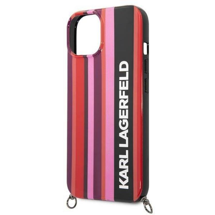 KARL LAGERFELD Karl Lagerfeld iPhone 14 Skal med halsband Stripes Strap - Rosa