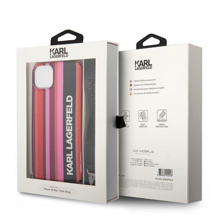 KARL LAGERFELD Karl Lagerfeld iPhone 14 Skal med halsband Stripes Strap - Rosa