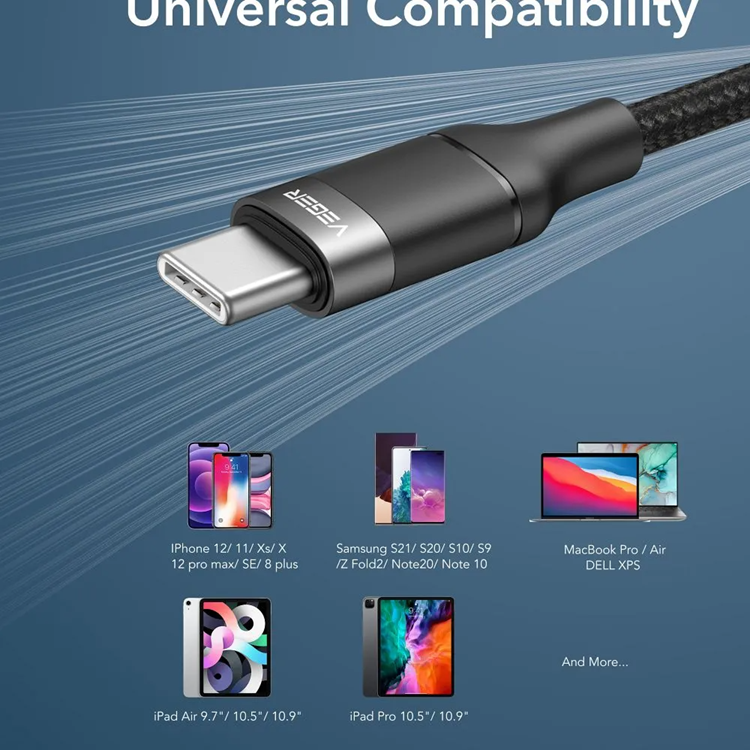 Veger Veger USB-C till USB-C kabel 1.5m 2.4A - Svart