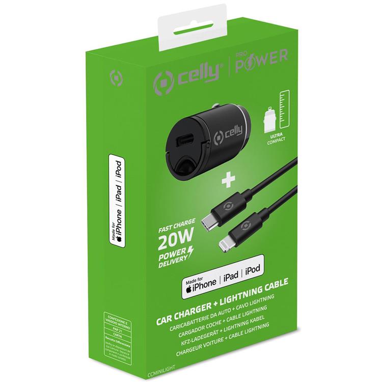 Celly Celly Billaddare Mini USB-C Med Kabel - Svart