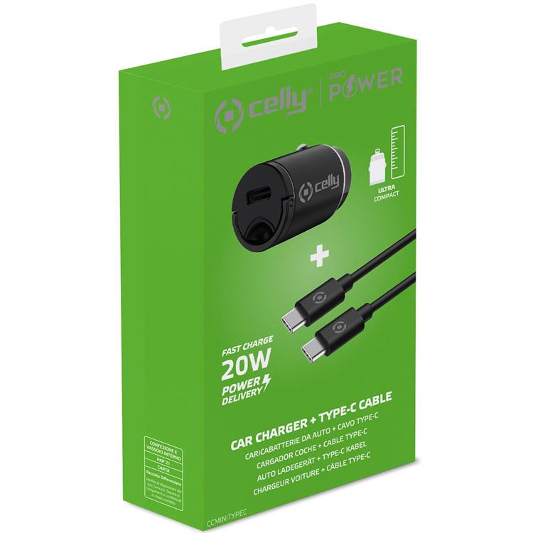 Celly Celly Billaddare Mini USB-C Med Kabel - Svart