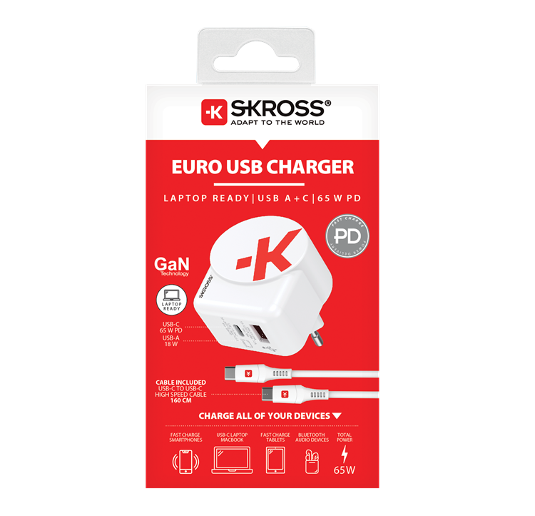 UTGATT1 SKROSS Väggladdare USB-A/USB-C Med USB-C Kabel - Vit