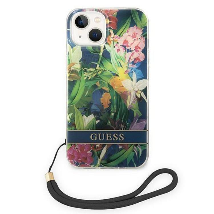 Guess GUESS iPhone 14 Skal Flower Strap - Blå