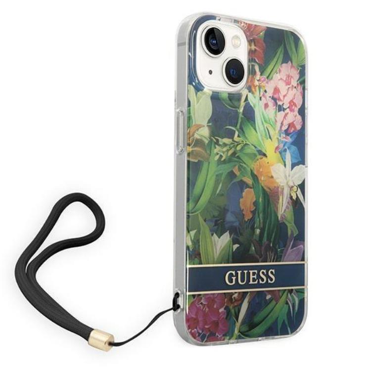 Guess GUESS iPhone 14 Skal Flower Strap - Blå