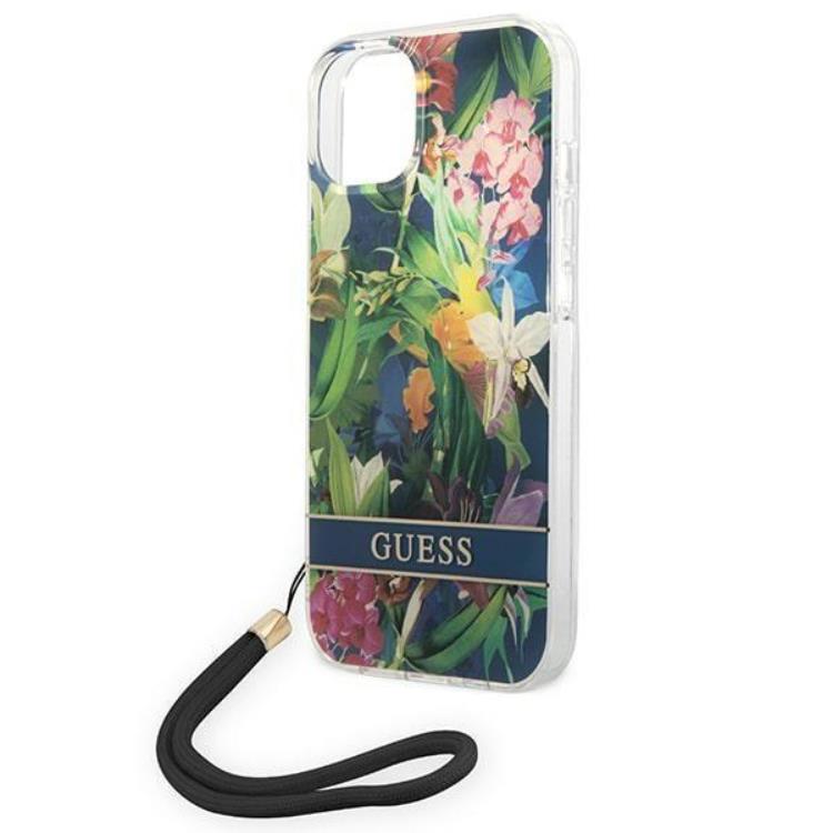 Guess GUESS iPhone 14 Skal Flower Strap - Blå