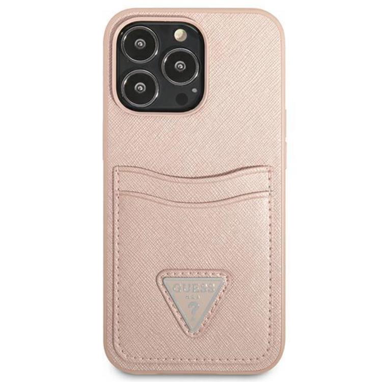 Guess Guess iPhone 13/13 Pro Skal Korthållare Saffiano Triangle Logo - Rosa
