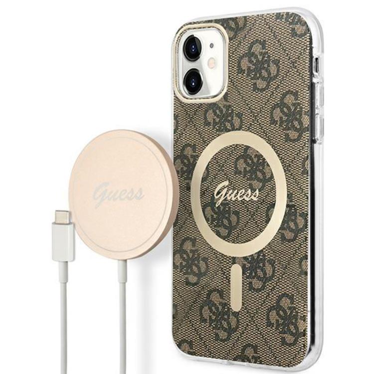 Guess Guess iPhone 11 Magsafe Skal Print + Trådlös Laddare - Brun