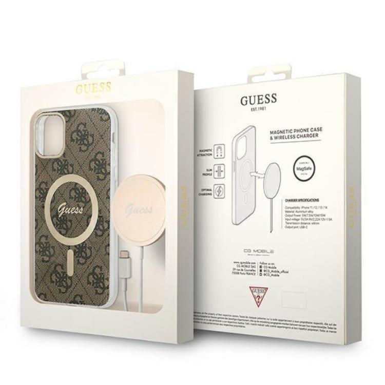 Guess Guess iPhone 11 Magsafe Skal Print + Trådlös Laddare - Brun