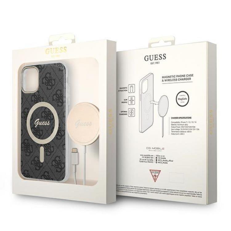 Guess Guess iPhone 11 Magsafe Skal Print + Trådlös Laddare - Svart