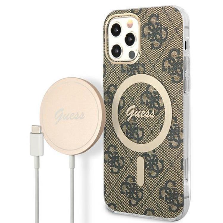 Guess Guess iPhone 12/12 Pro Magsafe Skal Print + Trådlös Laddare - Brun
