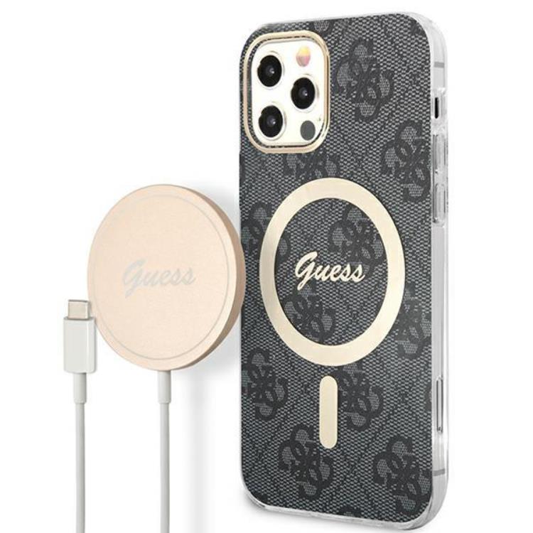 Guess Guess iPhone 12/12 Pro Magsafe Skal Print + Trådlös Laddare - Svart