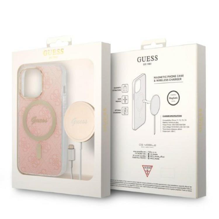 Guess Guess iPhone 13 Pro Magsafe Skal Print + Trådlös Laddare - Rosa