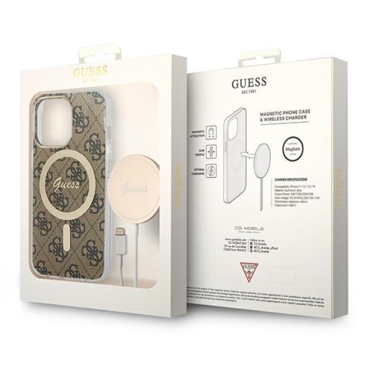 Guess Guess iPhone 13 Pro Magsafe Skal Print + Trådlös Laddare - Brun
