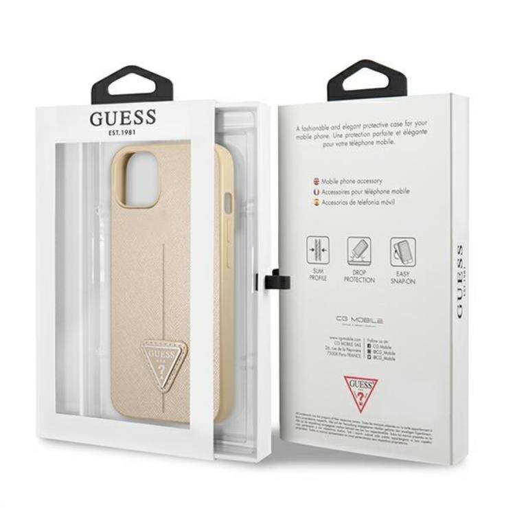 Guess Guess iPhone 13 Mini Skal Saffiano Triangle Logo - Beige