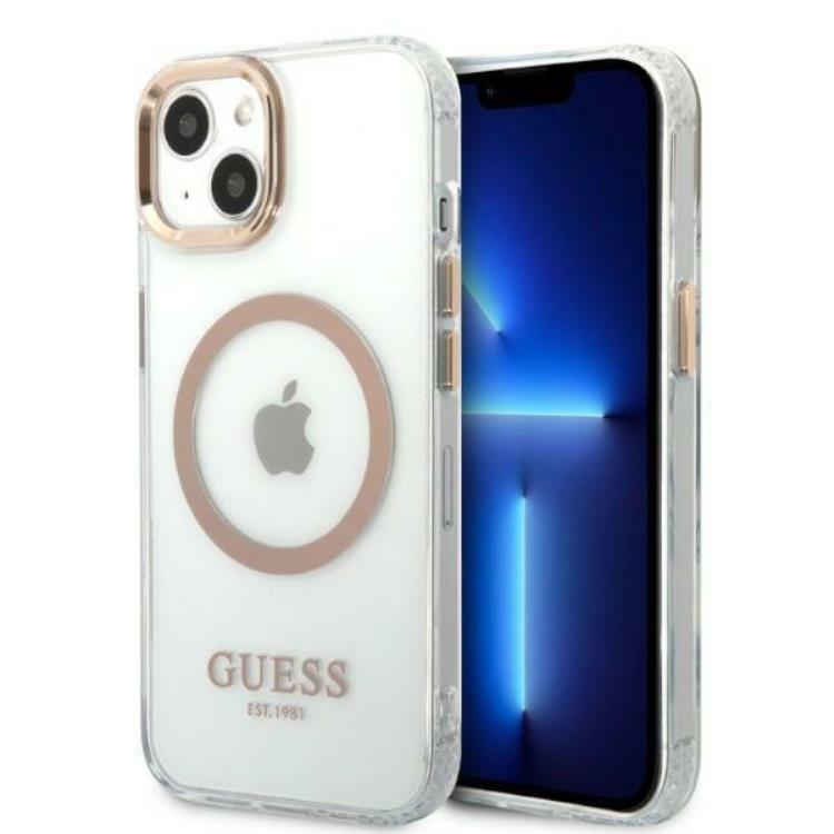 Guess Guess iPhone 13 Skal Magsafe Metal Outline - Guld