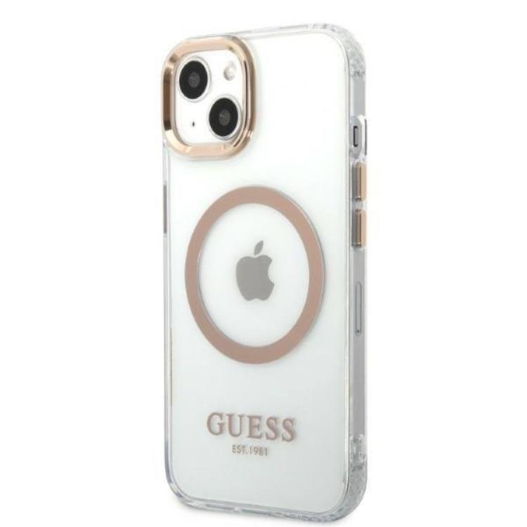 Guess Guess iPhone 13 Skal Magsafe Metal Outline - Guld