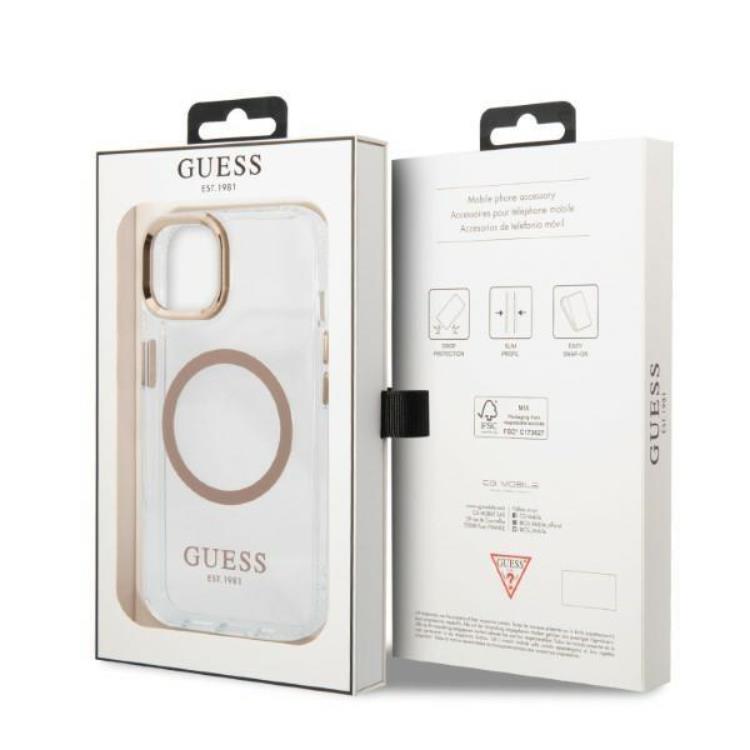 Guess Guess iPhone 13 Skal Magsafe Metal Outline - Guld