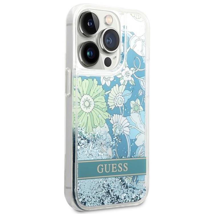 Guess GUESS iPhone 14 Pro Skal Flower Liquid Glitter - Grön